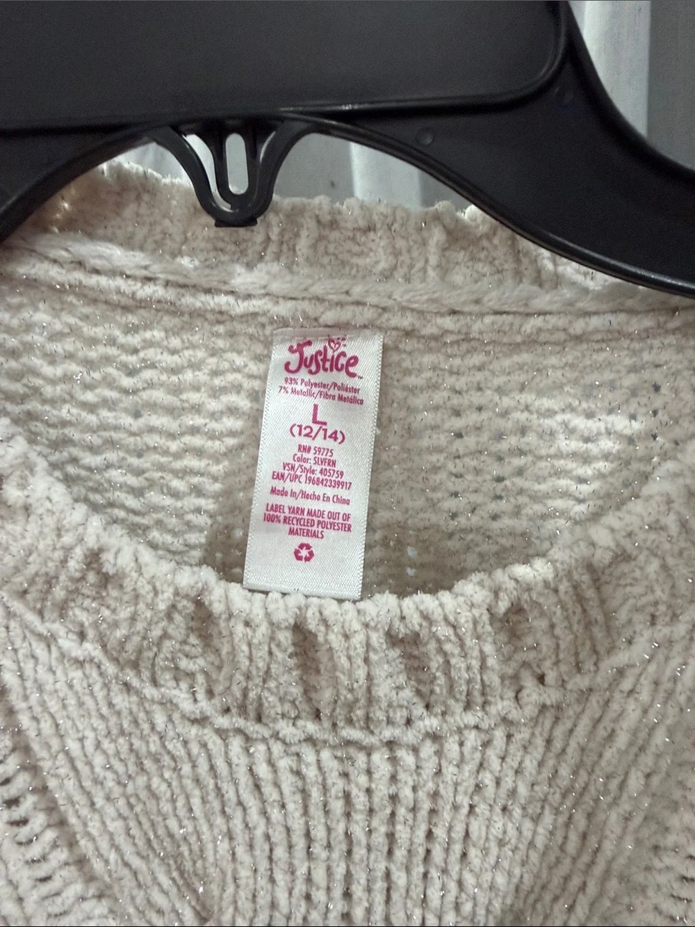Justice Cream Cable-Knit Crewneck Sweater